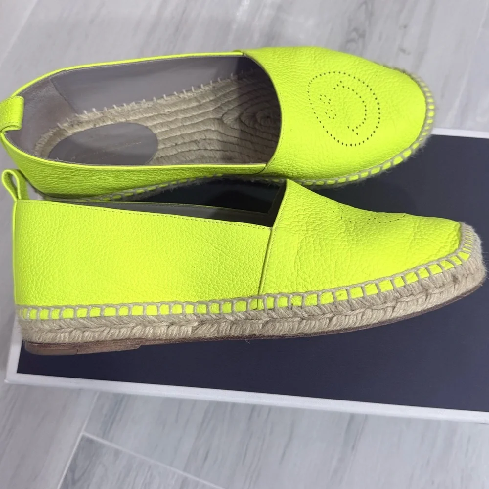$600 Anya Hindmarch Espadrilles Smiley in Neon Yellow Tumbled Calf Size 38 8 - Picture 3 of 7